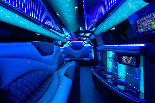 Limousine interior with plush leather seats