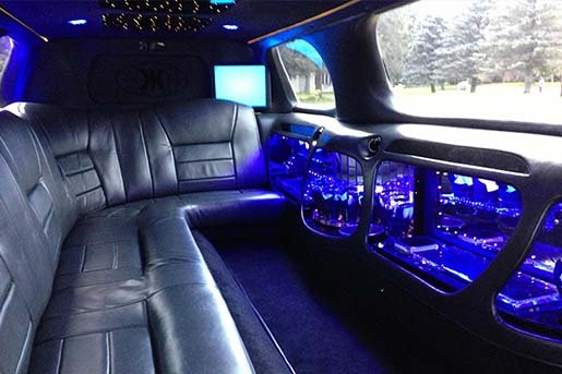 Limousine interior with blue lighting