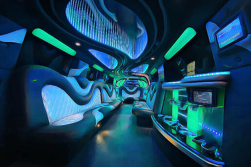 Limousine interior with green led lights