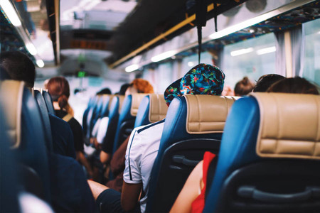 spacious charter bus with power outlets